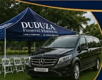 The Duduza Funeral Haven hearse and marquee tent, ready for a service